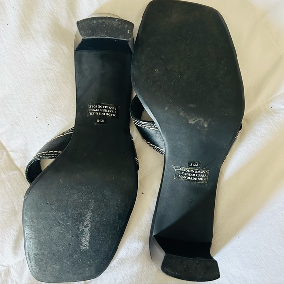 Franco Sarto black slider heel sandal with embroidered flower motif, size 8.5M - Picture 4 of 6